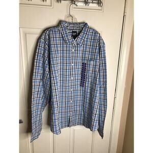Gap Men's Long Sleeve Poplin Button Up Plaid Shirt Blue NEW ~ Size XXL